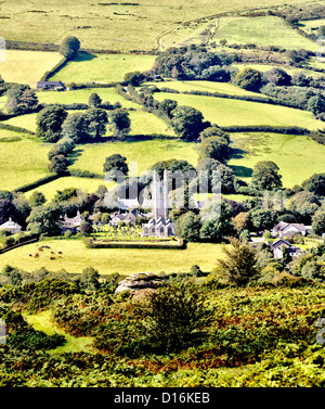 Summer, Widecombe in the Moor village and surrounding Moors, Dartmoor ...