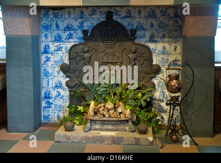 Fireplace in Blackwell, 'arts and crafts' house, overlooking Lake Windermere, near Bowness, Cumbria, England UK Stock Photo