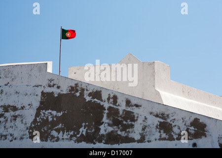 Sagres, Portugal, Portuguese flag on the Fortaleza de Sagres Stock Photo