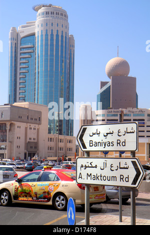 Dubai UAE,United Arab Emirates,Deira,Al Rigga,Al Maktoum Road,Dubai Creek Tower,Etisalat Tower I,building,high rise skyscraper skyscrapers building bu Stock Photo