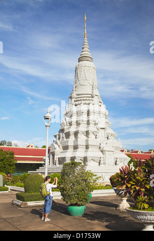 Woman at Silver Pagoda in Royal Palace, Phnom Penh, Cambodia Stock Photo