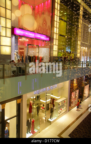 Dubai UAE,United Arab Emirates,Downtown Dubai,Burj Dubai,Dubai mall,luxury,store,stores,businesses,district,front,Alexander McQueen,Matthew Williamson Stock Photo