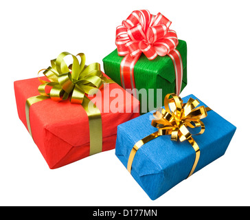 gifts boxes presents colorful on white background Stock Photo