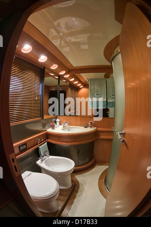 Italy, Baia (Naples), Atlantica luxury yacht (boatyard: Cantieri di Baia), master bathroom Stock Photo