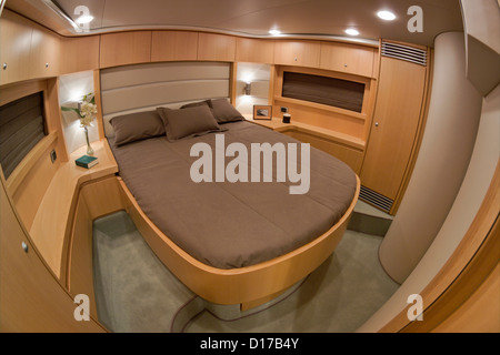 Italy, Baia (Naples), Atlantica luxury yacht (boatyard: Cantieri di Baia), vips bedroom Stock Photo