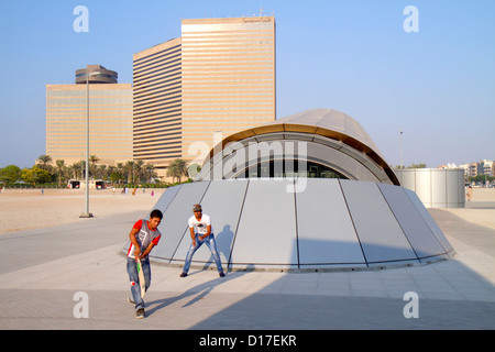 Dubai UAE,United Arab Emirates,Middle East Eastern,Deira,Corinche Road,Palm Deira Metro Station,Green Line,subway,train,train,public transportation,Hy Stock Photo