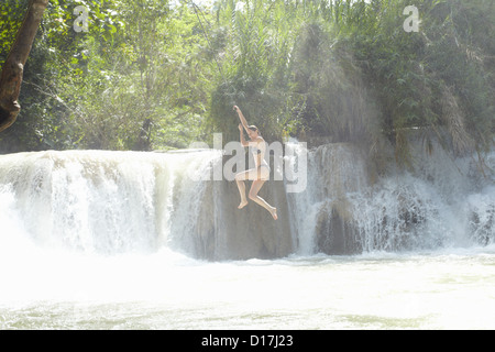 Woman naked nude outdoor outdoors bathing waterfall water brook stream