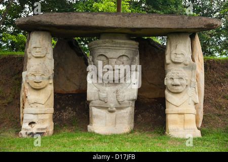 Ancient pre-columbian statues in San Agustin, Colombia. Stock Photo