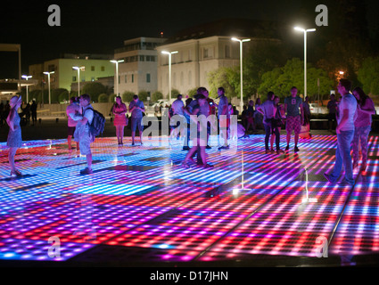 Night view of the urban installation 'Greeting to the Sun' by architect Nikola Bašic in Zadar on the Adriatic coast of Croatia. Stock Photo