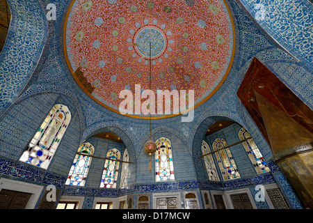 Ornate domed ceiling of the Baghdad Kiosk at Topkapi Palace Istanbul Turkey Stock Photo