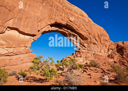 The North Window arch Arches National Park near Moab Utah North America USA United States of America Stock Photo