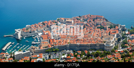 View from Mount Srd of the old town in the city of Dubrovnik on the Adriatic coast of Croatia. Stock Photo