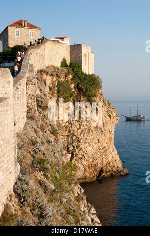 Part of the wall surrounding the old town of Dubrovnik on the Adriatic coast of Croatia. Stock Photo