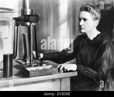 Portrait of Marie Curie in laboratory Stock Photo