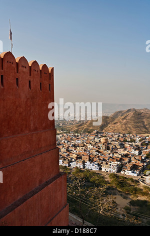 India, Rajasthan, Jaipur, panoramic view of the city from the Sun Temple (Surya Mandir) Stock Photo