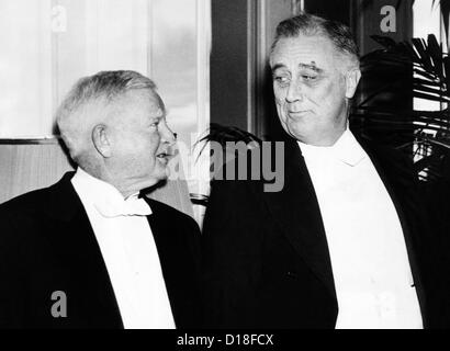 Vice President John Nance Garner (left) and President Franklin Roosevelt. They posed for pictures when the Garners entertained Stock Photo