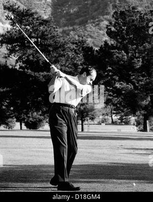 President Richard Nixon golfing. He is on the first hole of the Lakeside Country Club in North Hollywood. Nixon played in a Stock Photo