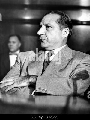 Mob boss, Frank Costello, refusing to testify to the Senate Crime Investigating Committee. He claimed he did not feel well Stock Photo