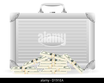 metallic briefcase with packed dollars illustration isolated on white background Stock Photo