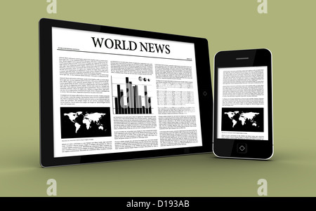 Digital tablet and smartphone showing the news Stock Photo