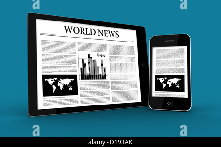 Digital tablet and smartphone showing news Stock Photo