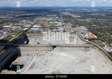aerial photograph Thorton Quarry, Thorton, Illinois, Chicago skyline in background Stock Photo