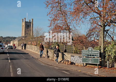 View towards Henley on Thames along the Henley Bridge, Oxfordshire, UK. Stock Photo