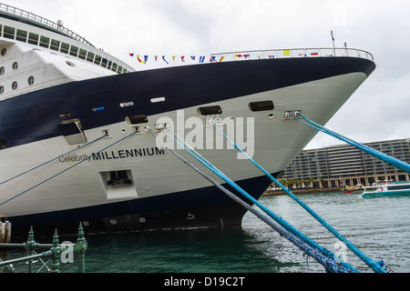 Celebrity Millenium cruise ship docked at cruise terminal in Sydney harbour. Stock Photo