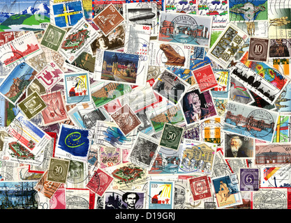 Background of old used miscellaneous Germany postage stamps Stock Photo