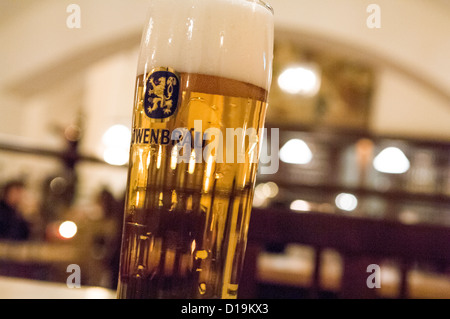 Löwenbräu Beer Glass in Löwenbräu-Keller Munich, Bavaria, Germany Stock Photo