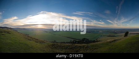 Panoramic sunset view from Ivinghoe Beacon at the end of The Ridgeway National Trail, Buckinghamshire, UK Stock Photo