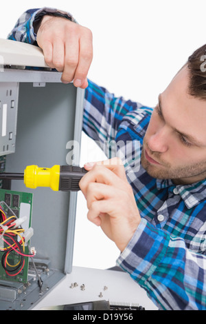 Close-up of computer engineer working on cpu Stock Photo
