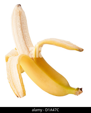 Open banana isolated on white background Stock Photo