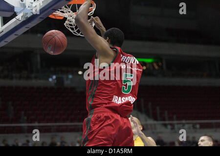 Sopot, Poland 12th, December 2012 Basketball Eurocup. Trefl Sopot (Poland) v Lokomotiv Kuban Krasnodar (Russia) game at ERGO Arena sports hall in Sopot.  Derrick Brown (5) in action during the game. Stock Photo