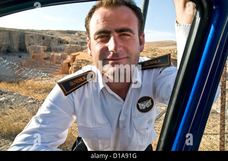 A Kurdish security guard at the ancient Roman fortress city of Dara, in the town of Doguz, in Turkey's eastern Anatolia region. Stock Photo