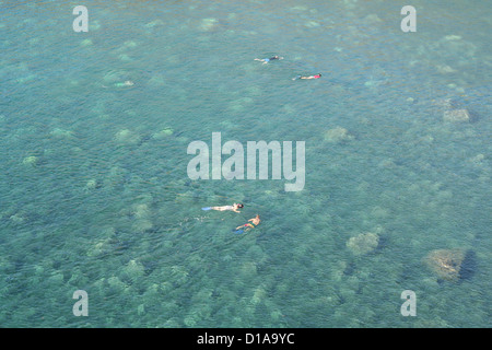 Snorkelers in Honolua Bay, Maui, Hawaii Stock Photo