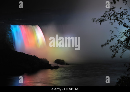 Illuminated Bridal Veil Falls, Niagara Falls, Ontario, Canada Stock Photo