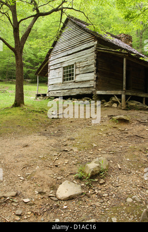 Log Cabin at the Noah 'Bud' Ogle Farm. Stock Photo