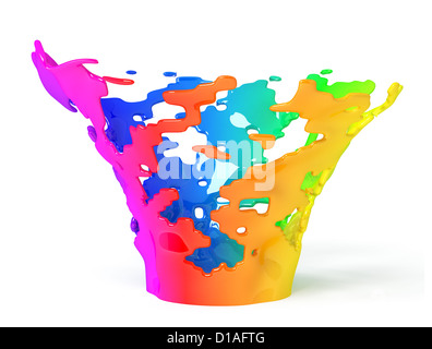 Colorful paint splashing isolated on white Stock Photo
