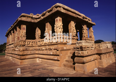 View of the Lad Khan Temple dedicated to Shiva, one of the oldest Hindu temples built in the 5th century by the kings of the Chalukya dynasty, located in the village Aihole at the Bagalkot district of Karnataka India Stock Photo