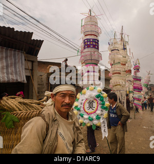 Giant White Lanterns During A Funeral Procession, Yuanyang, Yunnan Province, China Stock Photo