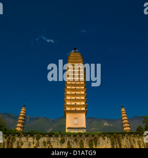 The Three Pagodas Of San Ta Si Monastery In Dali, Yunnan Province, China Stock Photo