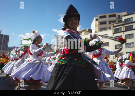 Dancers performing in Entrada Universitaria (University Entrance) Festival, La Paz, Bolivia Stock Photo