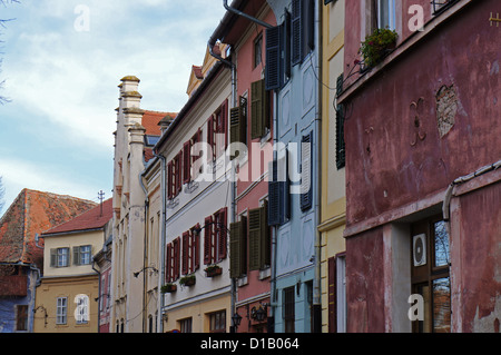 Residential and colorful buildings in the city of Sibiu in Romania Stock Photo