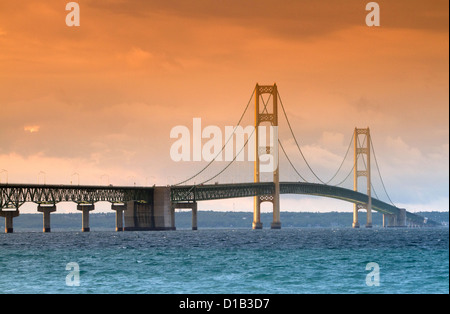 View of the Mackinac Bridge connecting the Upper and Lower peninsulas of Michigan, USA. Stock Photo