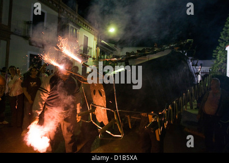 Aznalcazar, Spain, Toro de Fuego - the fire is ignited animal Stock Photo