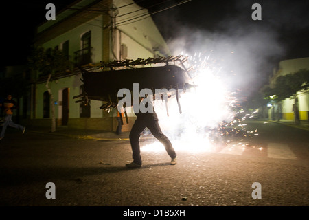 Aznalcazar, Spain, Toro de Fuego - the fire is ignited animal Stock Photo