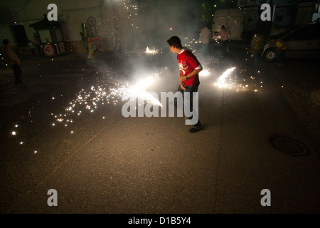 Aznalcazar, Spain, people on the street at Toro de Fuego Stock Photo