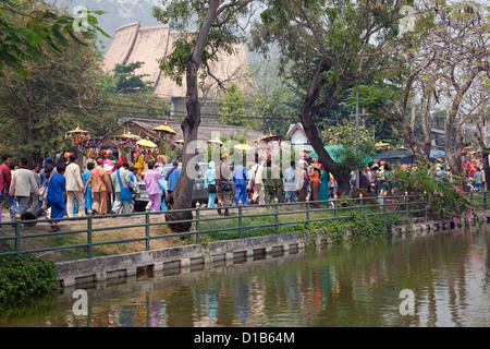 Procession of people at 'Poy Sang Long' festival where young monks are ordained, Mae Hong Son, Thailand Stock Photo