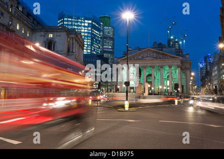 Bank Junction at night with the Royal Exchange ,City of London,England Stock Photo